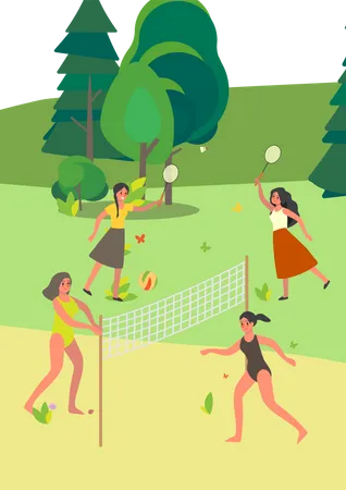 Pessoas jogando esporte em parque público  Ilustração