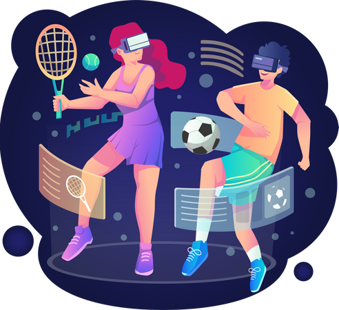 Pessoas praticando esportes virtuais  Ilustração