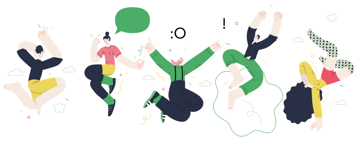 Pessoas pulando no ar e se sentindo bem  Ilustração