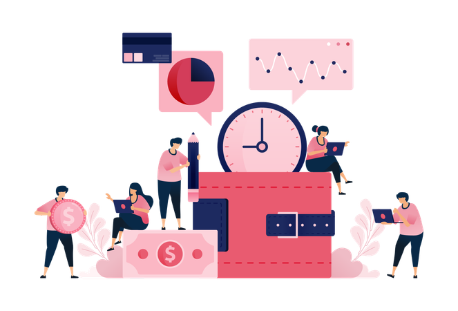 Pessoas que trabalham com gerenciamento de tempo na gestão de dinheiro  Illustration