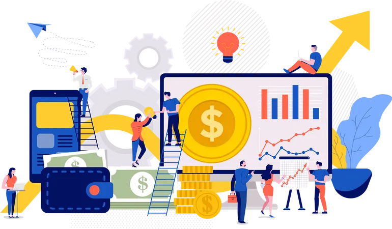 Pessoas que trabalham em análise financeira  Ilustração