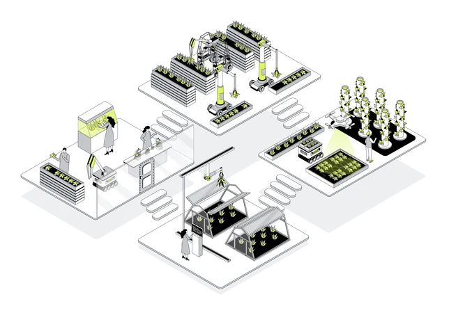 Pessoas que trabalham na Modern Agricultural  Ilustração