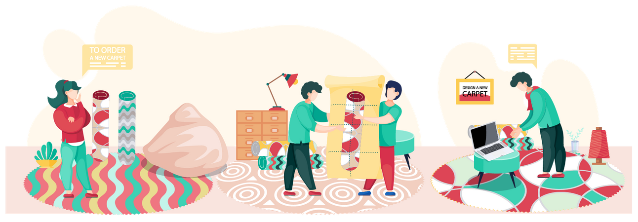 Pessoas que trabalham no design do novo tapete  Ilustração