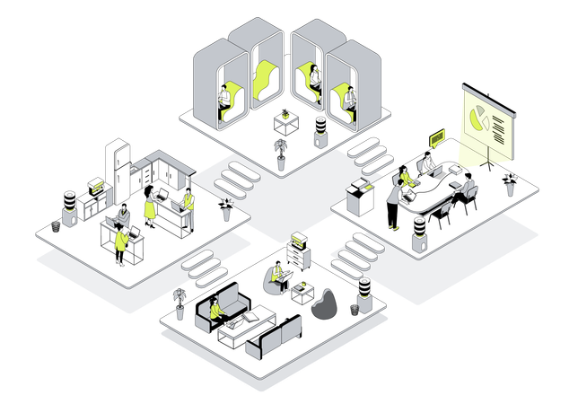 Pessoas que trabalham em espaço de coworking  Ilustração