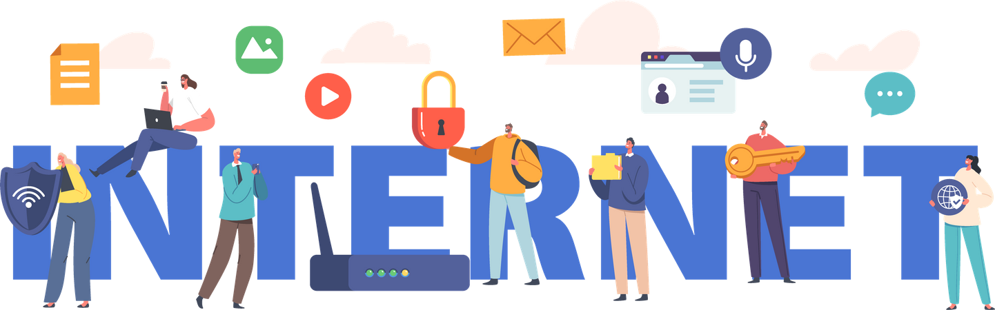 Pessoas que usam a Internet através de diferentes fontes  Illustration