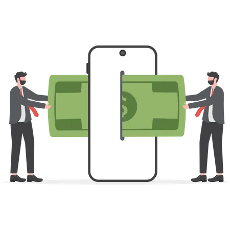 Pessoas que usam aplicativo de mobile banking  Ilustração