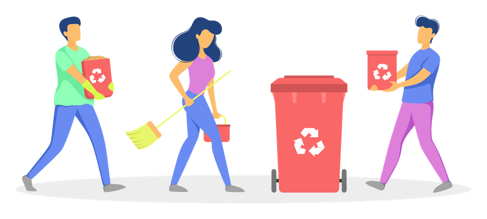 Pessoas reciclando resíduos  Ilustração