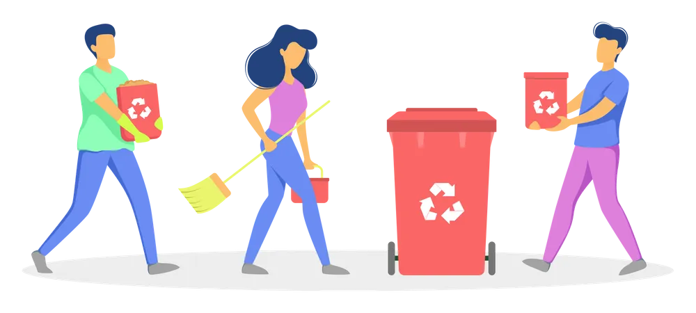 Pessoas reciclando resíduos  Ilustração