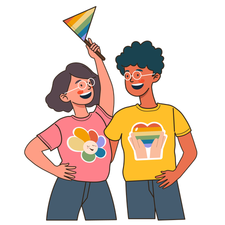 Pessoas segurando bandeira do LGBT  Ilustração