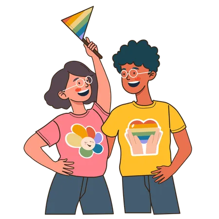 Pessoas segurando bandeira do LGBT  Ilustração