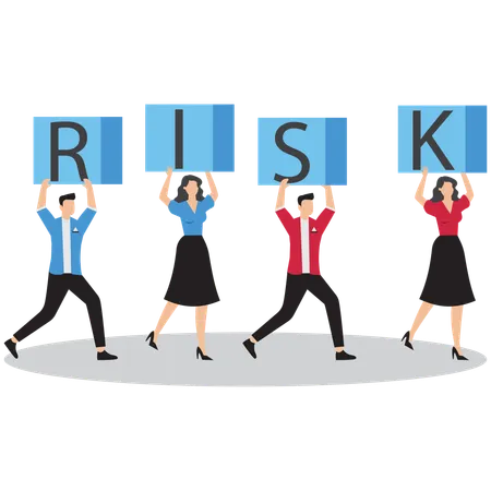 Pessoas segurando cubos com letras RISK  Ilustração