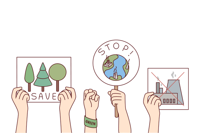 Pessoas segurando cartaz de salvar o ambiente  Ilustração