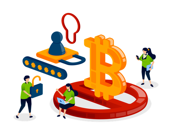Pessoas tentam acessar contas de bitcoin e criptomoedas restritas ou proibidas  Ilustração