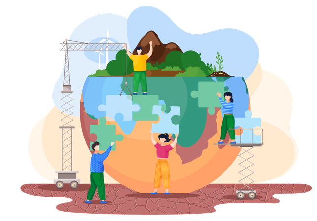 Pessoas tentando salvar a ecologia mundial  Ilustração
