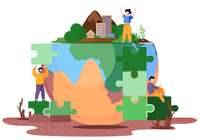 Pessoas tentando salvar a ecologia mundial  Ilustração