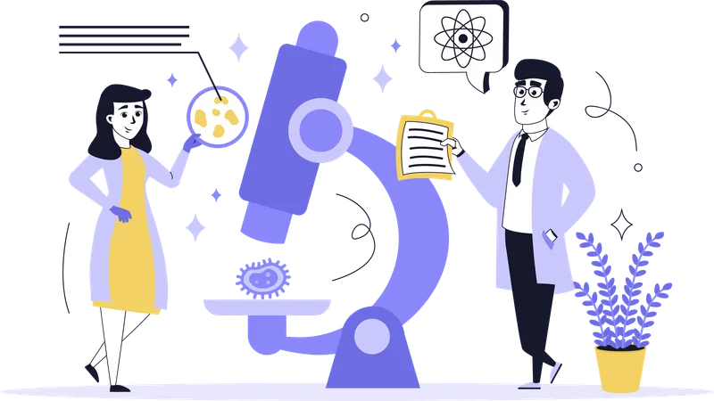 Pessoas testando vírus em laboratório médico  Ilustração