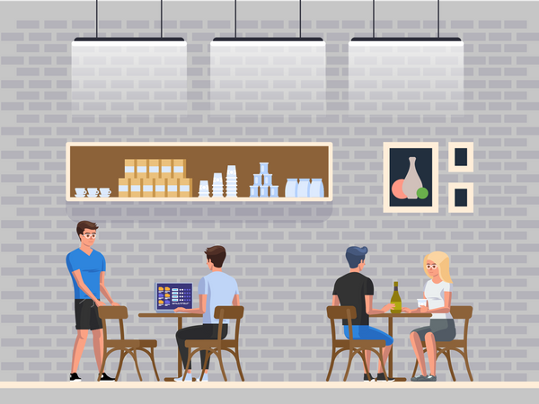 Pessoas que trabalham dentro do café  Ilustração