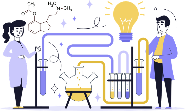 Pessoas trabalhando em ideias de pesquisa em laboratório  Ilustração