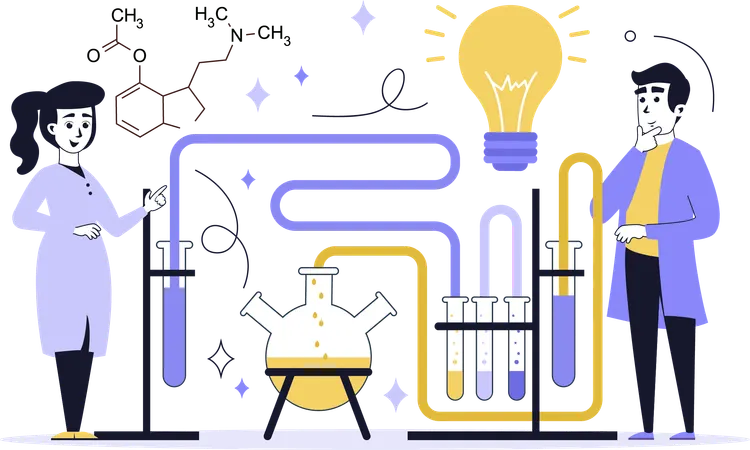 Pessoas trabalhando em ideias de pesquisa em laboratório  Ilustração