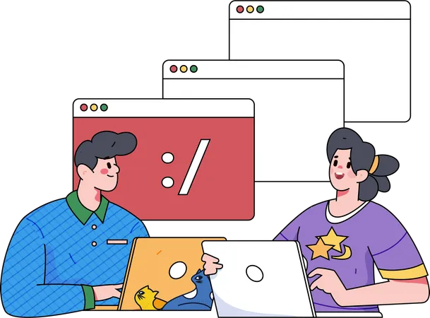 Pessoas trabalhando em projeto de programação  Illustration