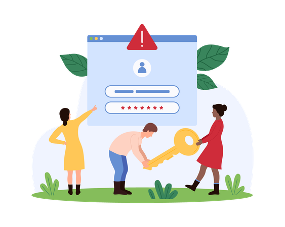Pessoas trabalhando na chave de segurança online  Ilustração