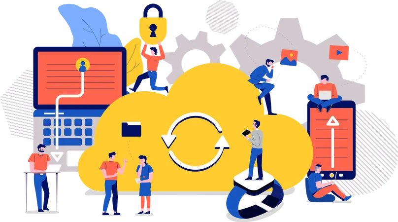 Pessoas que trabalham no Cloud Storage  Ilustração