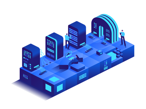 Pessoas trabalhando em datacenter  Ilustração