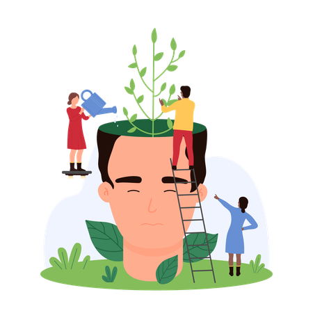 Pessoas trabalhando no desenvolvimento da mente  Ilustração