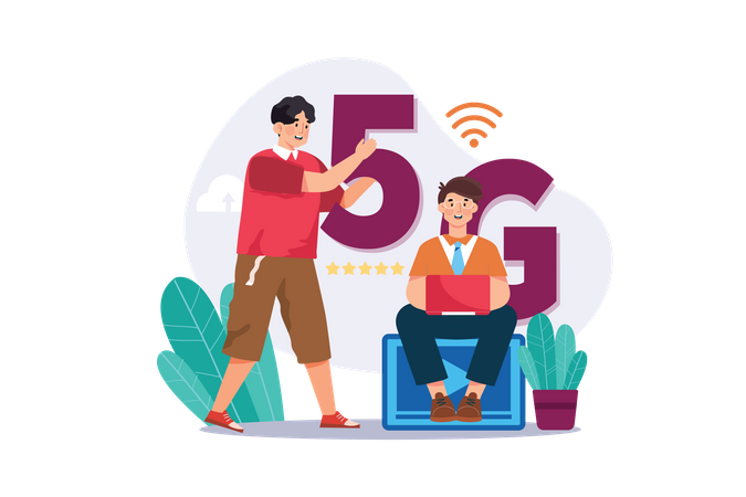 As pessoas usam a tecnologia 5G  Ilustração