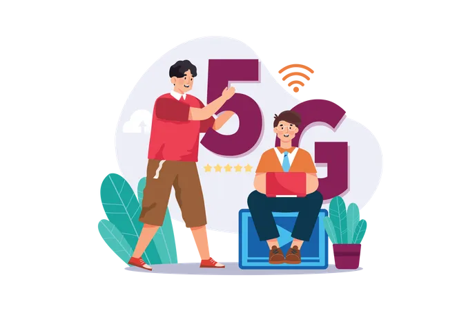 As pessoas usam a tecnologia 5G  Ilustração