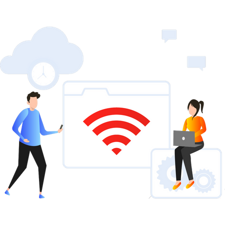 As pessoas usam wifi para internet  Ilustração