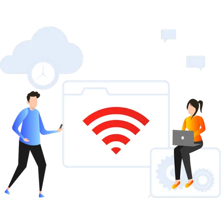 As pessoas usam wifi para internet  Ilustração