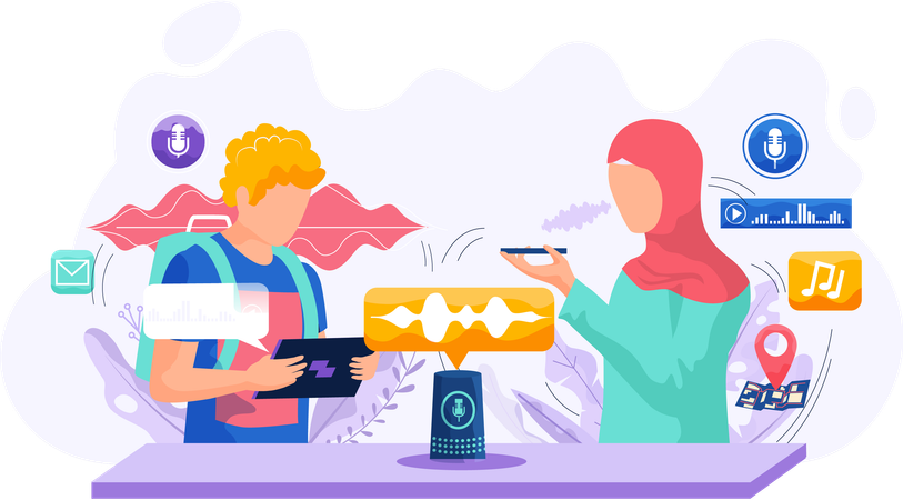 Pessoas que usam assistente virtual  Ilustração