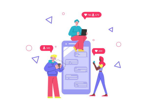 Pessoas verificando suas curtidas nas redes sociais e notificações de seguidores  Illustration