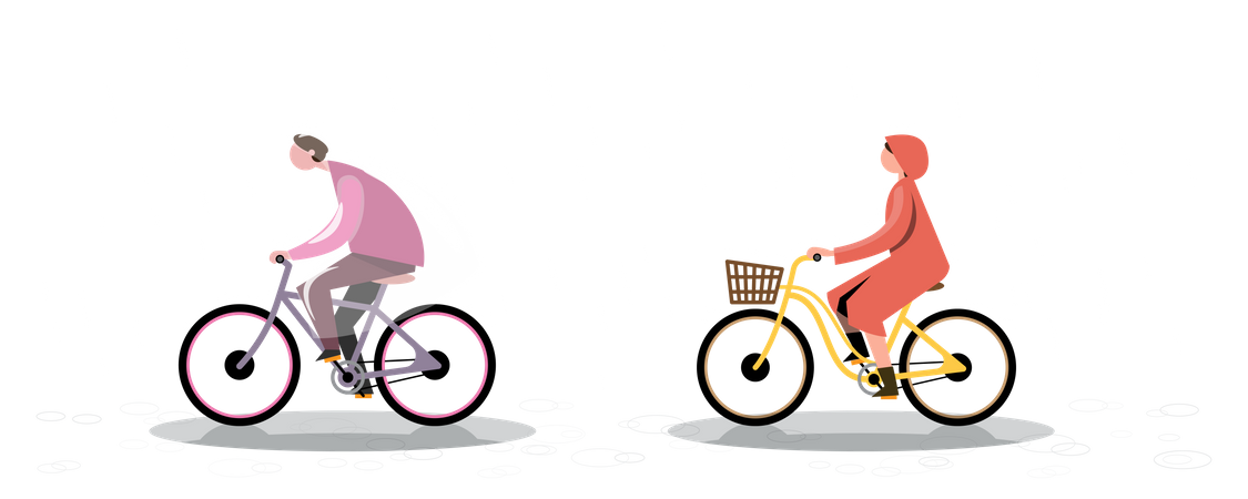 Pessoas viajando enquanto a chuva cai e andam de bicicleta  Ilustração