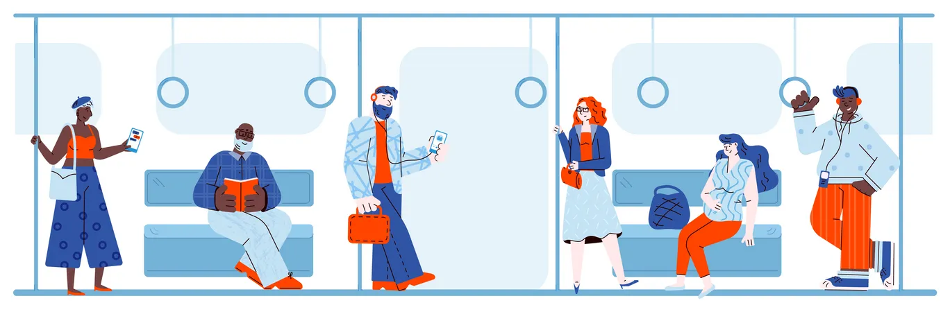 Pessoas viajando no metrô  Ilustração