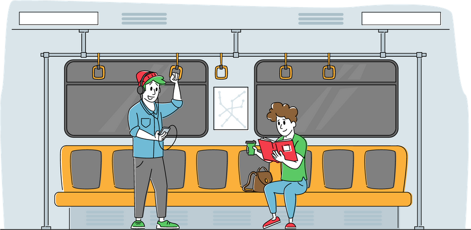 Pessoas viajando no metrô  Ilustração