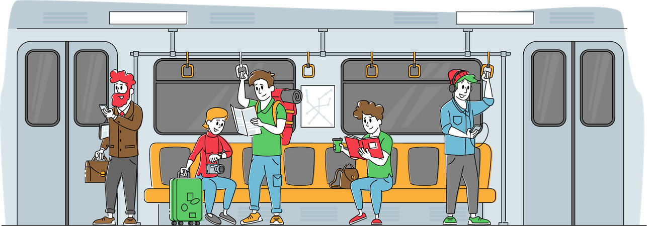 Pessoas viajando de metrô  Ilustração