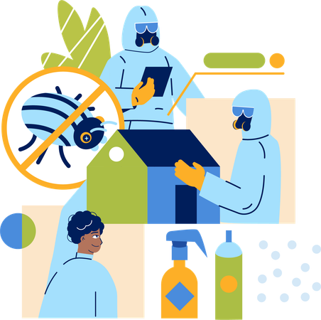 Pest control department doing pest checkup  Illustration