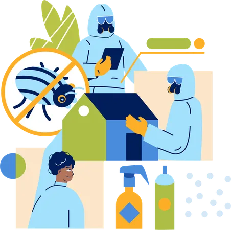 Pest control department doing pest checkup  Illustration