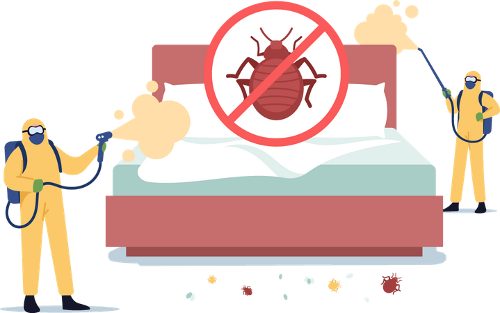 Pest Control Exterminators Doing Room Disinfection against Bed Bugs Illustration