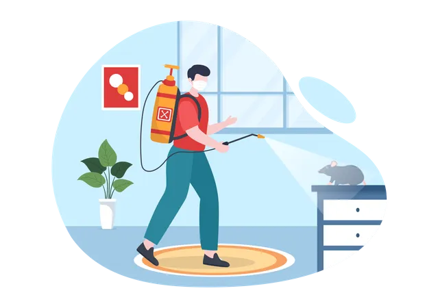 Pest Control Service With Exterminator Of Insects Sprays And House Hygiene Disinfection In Flat Cartoon Background Illustration Illustration