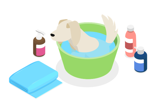 Pet dog having bath  Illustration