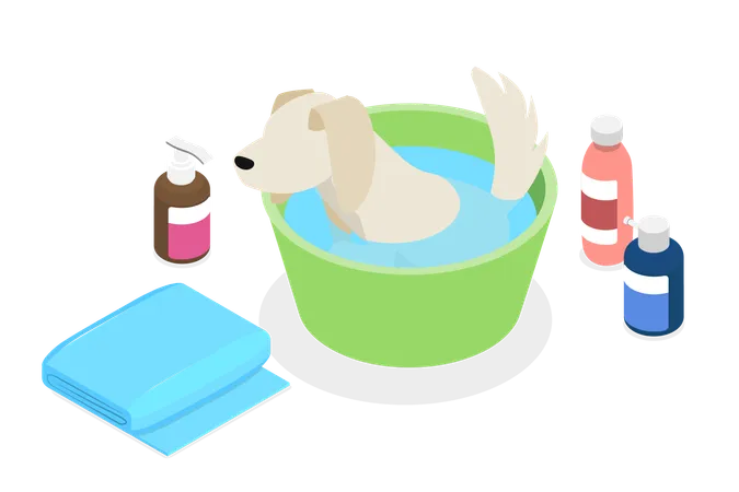 Pet dog having bath  Illustration