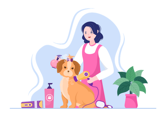 Pet Groomer Cleaning dog Illustration