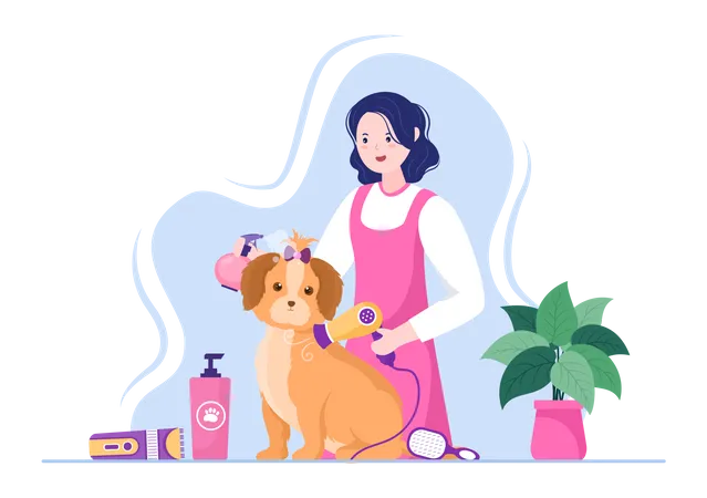 Pet Groomer Cleaning dog  Illustration