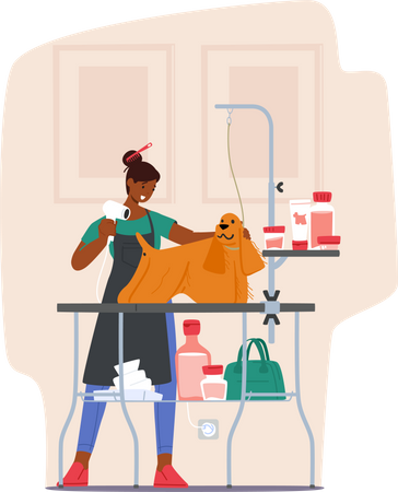 Pet Groomer Cleaning dog Illustration