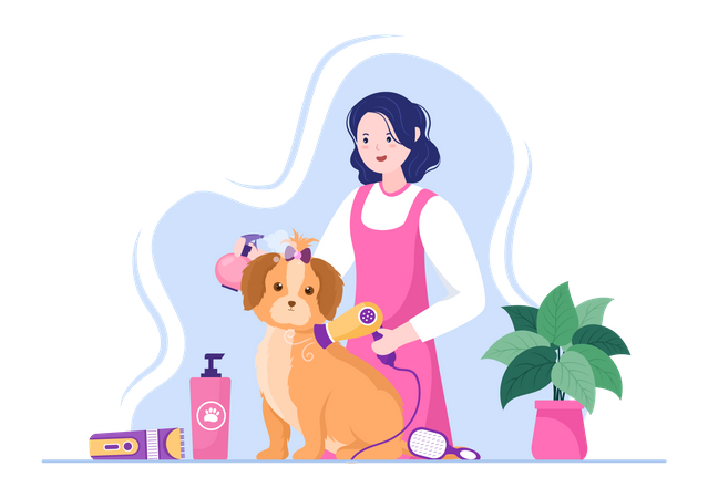 Pet Groomer Cleaning dog  Illustration