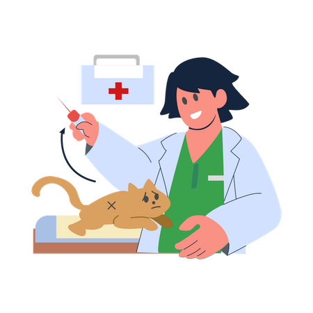 Médico de estimação examinando gato  Ilustração