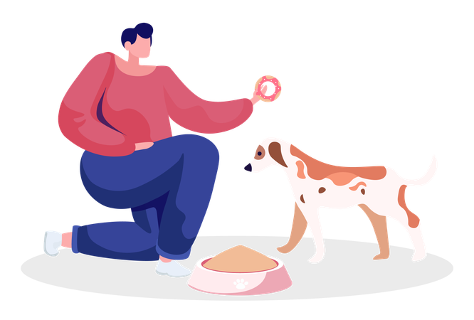 Pet Owner Feeding Dog  Illustration